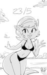 2021 anthro beach bikini clothing dbaru domestic_cat felid feline felis female hi_res kitty_katswell mammal monochrome nickelodeon seaside sketch solo swimwear t.u.f.f._puppy two-piece_swimsuit