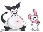 absurd_res animal_humanoid anthro belly belly_blush big_belly blush blush_lines body_blush bottom_heavy cdrspark demon duo female female/female hi_res huge_belly humanoid hyper hyper_belly hyper_pear kuromi lagomorph lagomorph_humanoid leporid leporid_humanoid mammal mammal_humanoid my_melody navel onegai_my_melody pear-shaped_figure rabbit sanrio size_difference spade_tail tail thick_thighs wide_hips wobbling