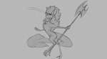 16:9 2020 anthro chest_tuft digital_drawing_(artwork) digital_media_(artwork) fur grey_background greyscale hair halberd holding_object holding_weapon male mammal melee_weapon monochrome nude out-of-placers polearm simple_background solo tuft watsup weapon widescreen yinglet