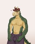 alligator alligatorid anthro blush clothed clothing crocodile crocodilian crocodylid digital_media_(artwork) erection genitals green_body hi_res looking_at_viewer lucekracoon male nipples nude penile penis reptile scalie simple_background smile solo tail teeth tony_(xeoniios)