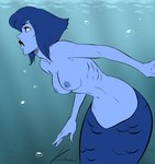 blue_body blue_eyes blue_hair blue_skin breasts cartoon_network female feral gem_(species) hair humanoid ksuriuri lapis_lazuli_(steven_universe) marine merfolk navel nipples short_hair siren solo split_form steven_universe underwater water