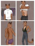 abs absurd_res anthro athletic back_dimples clothed clothing comic cougar digital_media_(artwork) ear_piercing ear_ring felid feline female fur green_eyes hi_res mammal partially_clothed piercing ring_piercing slim sloan_(thatgaygoat) tan_body tan_fur thatgaygoat toned_female toned_stomach underwear undressing white_body white_fur