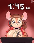 2024 absurd_res anthro artist big_breasts breasts carlos_jurado_cartoons charlie_(cjr_cartoons) cleavage clothed clothing cricetid drawing_pen drawing_tablet ears_up female focused focusing hamster hi_res mammal rodent solo time tongue tongue_out