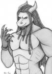 anthro beard dragon dreadlock_beard dreadlocks facial_hair looking_at_viewer male monochrome muscular muscular_anthro muscular_male mythological_creature mythological_scalie mythology scalie sketch smile solo vani-fox