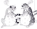 belly belly_inflation big_belly black_and_white blondevelvet chain cheetah collar conditional_dnp duo felid feline female feral hi_res inflation king_cheetah mammal monochrome nipples pen_(artwork) resting_on_belly simple_background spots traditional_media_(artwork) white_background