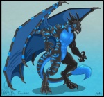 2010 abs airblade anthro biceps biped blue_eyes claws crouching dqueen dragon european_mythology fluffy fluffy_tail fur horn looking_at_viewer male markings membrane_(anatomy) membranous_wings muscular muscular_anthro muscular_male mythological_creature mythological_scalie mythology nude paws pecs pose scales scalie solo standing tail toe_claws western_dragon wings