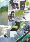 2023 anthro city clothing comic dialogue digital_media_(artwork) english_text eyebrows eyelashes falling female fingers hair hi_res human inner_ear_fluff lagomorph leporid mammal open_mouth parachute rabbit son2j text tuft