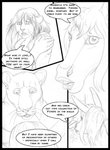 amanda_(tcitw) anita_(tcitw) anthro arania asinus black_border border carla_(tcitw) clothed clothing comic cougar dialogue donkey english_text equid equine felid feline female feral group hair herm_(lore) hi_res lion mammal monochrome pantherine text the_cabin_in_the_woods_(arania) whiskers