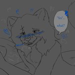 1:1 anthro asking bedroom_eyes blue_blush blush comic dialogue digital_media_(artwork) english_text felid fur hair heart_symbol hi_res kawattame male mammal merchant_lylo_(kawattame) monochrome narrowed_eyes nude open_mouth pantherine seductive simple_background smile snow_leopard solo solo_focus speech_bubble tail talking_to_another teasing teeth text