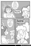 2023 2_horns abby_(canisfidelis) absurd_res anthro antlers biped canid canine canis canisfidelis clothed clothing comic deer dialogue domestic_dog duo eliza_(canisfidelis) english_text eyebrows eyes_closed eyewear female floppy_ears fluffy fluffy_ears fluffy_hair furniture glasses hair hi_res horn humor juice_box looking_at_another mammal monochrome new_world_deer open_mouth open_smile poodle reindeer round_glasses shirt short_hair simple_background sitting smile solo speech_bubble sweater table text topwear