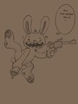 3:4 anthro balls english_text genitals grin gun hi_res lagomorph leporid line_art male mammal masturbation max_(sam_and_max) one_eye_closed penis rabbit ranged_weapon sam_and_max short_stack smile solo text uglyoni weapon wink