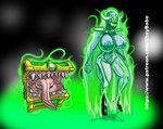 4_eyes animated_skeleton areola big_breasts black_background bone breasts cape clothing daughter_of_the_void female floating genitals ghost green_areola green_body green_cape green_clothing green_eyes green_horn green_nipples horn horned_humanoid huge_breasts humanoid long_tongue mimic mimic_chest multi_eye nipples nude open_mouth poltergeist prime_poltergeist_(dotv) pussy sharp_teeth shaybabe shoulder_pads simple_background skeleton solo spirit teeth text thick_thighs tongue tongue_out translucent translucent_body undead visible_bone wide_hips