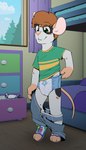 anthro bed bedroom big_ears blankieplush bottomwear bottomwear_down bunk_bed clean_diaper clothed clothing diaper diaper_package folded_diaper footwear furniture hi_res male mammal pants pants_down partially_clothed pull-ups_(diaper) rodent solo toeless_footwear wearing_diaper young