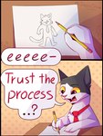 3:4 border comic dialogue drawing english_text felid feline fur glassshine hi_res mammal necktie open_mouth pencil_(object) simple_background solo steve_(glassshine) text white_body white_fur