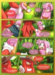 2020 absurd_res amy_rose anthro bdsm bodily_fluids bondage bottomwear bound breasts breech_loader bruised cleavage clothed clothing comic crying detailed_background dialogue dominant dominant_male duo echidna english_text eulipotyphlan female fishnet_clothing fishnet_legwear fur green_eyes hand_on_arm hands_tied handwear hat headgear headwear hedgehog hi_res kidnapping knuckles_the_echidna legwear male mammal monotreme outside purple_eyes restraints rope rope_bondage sega shorts sonic_the_hedgehog_(series) speech_bubble submissive submissive_female tears text topwear toso