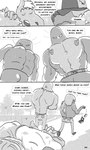 3:5 anthro beaten beaten_up black_and_white canid canine canis cartoon_network clothed clothing comic credit_card domestic_dog english_text equid equine evil_look group hi_res horse human jackofak male mammal monochrome muscle_man_(regular_show) nipples plant profanity regular_show shrub skips_(regular_show) text topless topless_male yeti