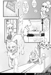 2023 2_horns abby_(canisfidelis) absurd_res ambiguous_gender amy_(canisfidelis) anthro antlers biped bodily_fluids bottomwear canid canine canis canisfidelis cheek_tuft clothed clothing comic deer dialogue dipstick_tail domestic_cat domestic_dog duo eliza_(canisfidelis) english_text eyebrows facial_tuft felid feline felis female feral floppy_ears fluffy fluffy_ears fluffy_hair footwear gloves_(marking) group hair hi_res holding_object horn inside jacket looking_at_another looking_up lying mammal maned_wolf markings monochrome neck_tuft new_world_deer on_front open_mouth outside pants ponytail poodle quadruped reindeer scared scut_tail shirt short_hair short_tail skirt solo speech_bubble standing sweat sweatdrop tail tail_markings teeth text thought_bubble tongue topwear trio tuft