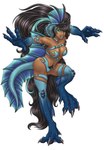 absurd_res animal_humanoid armpit_hair big_feet big_hands blue_body blue_eyeshadow blue_highlights blue_lips blue_scales body_hair bra breasts capcom claws clothed clothing darkstalkers eyeshadow feet felicia_(darkstalkers) female feralcatalyst finger_claws frill_(anatomy) hair hi_res highlights_(coloring) human humanoid ilujanka lips long_hair makeup mammal melinda_(metalslay3rs) membrane_(anatomy) membranous_frill membranous_wings muscular muscular_female muscular_humanoid muscular_thighs panties pinup pose pubes scales scalie scalie_humanoid skimpy skimpy_bikini solo tail tan_body toe_claws underwear wings yellow_eyes