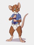 adjusting_tie anthro barefoot blue_dress_shirt blue_necktie briefs brown_body brown_fur buckteeth claws clothed clothing druidyordle feet fur green_eyes grey_seam_briefs hi_res male mammal murid murine necktie pantsless pantsless_anthro pantsless_male pink_nose rat rodent short_sleeved_shirt smile solo tan_body tan_fur teeth tighty_whities underwear whiskers white_briefs white_clothing white_underwear