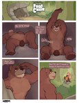 anthro bear brown_body brown_fur dergum english_text food_chain forest fur genitals hi_res male male_pred mammal multiple_prey nude penis plant solo speech_bubble text tree