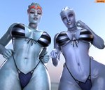 2024 3d_(artwork) alien alien_humanoid asari big_breasts bikini bikini_pull bioware blue_body blue_eyes blue_skin breasts clothing clothing_pull digital_media_(artwork) duo electronic_arts eyebrows eyelashes female freckles front-tie_bikini glistening glistening_body glistening_breasts glistening_skin hi_res humanoid liara_t'soni looking_at_viewer mass_effect navel not_furry pattern_bikini pattern_clothing pattern_swimwear samara smitty34 striped_bikini striped_clothing striped_swimwear stripes swimwear swimwear_pull teeth two-piece_swimsuit