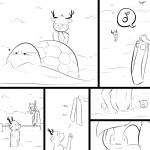 1:1 annoyed anthro anticipation antlers bottomwear clothed clothed/nude clothed_female clothing comic d: deer digital_drawing_(artwork) digital_media_(artwork) duo_focus female fully_clothed fully_clothed_female group holding_bottomwear holding_clothing holding_object holding_pants horn lagomorph lake leporid male mammal monochrome musical_note musical_symbol nude outside pants partially_submerged pictographics pier rabbit reptile scalie scut_tail shell shirt short_tail sky slypon smile speech_bubble standing symbol tail teasing topwear trick trio turtle v-cut voyeur water wet