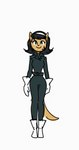 2022 animated anthro black_hair close-up dbaru domestic_cat felid feline felis female fur green_eyes hair jumpscare kitty_katswell mammal nickelodeon short_playtime simple_background smile solo t.u.f.f._puppy tan_body tan_fur white_background zoom_in