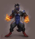 abs anthro canid canine canis crotch_tuft featureless_crotch fire fur hi_res horn lupusartz lyrus_nakina_(lyrusfirewolf) male mammal multicolored_body multicolored_fur muscular muscular_anthro muscular_male mythological_canine mythological_creature mythology no_sclera solo tuft were werecanid werecanine werewolf wolf