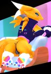 3d_(artwork) absurd_res anthro bandai_namco bulge clothing digimon digimon_(species) digital_media_(artwork) feet femboy furgonomics gloves handwear hi_res jacket male mepel multicolored_pawpads nails pawpads paws rainbow_pawpads renamon solo source_filmmaker_(artwork) thong toenails toes topwear underwear