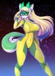 absurd_res anthro big_breasts blonde_hair bodysuit breasts clothing dragon eyewear female fur furred_dragon furred_scalie glasses hair hi_res hiromi_aran metroid mythological_creature mythological_scalie mythology nintendo non-mammal_breasts pastelletta scalie skinsuit solo tail tight_clothing zero_suit