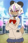 Rating: s
ID: 5662413
Date: 2025-06-23 11:31:53 -0400
Status: active
Score: 14
2:3 absurd_res alternative_fashion anthro biped blonde_hair blue_bottomwear blue_clothing blue_highlights blue_lipstick blue_skirt bottomwear bow_ribbon cardigan cellphone clothing collar crossed_arms e10109 electronics eyelashes eyeshadow female fire gyaru hair head_tuft hi_res highlights_(coloring) horn j-fashion ko_(e10109) kobold lipstick makeup phone pink_eyeshadow pink_highlights red_eyes scalie school_uniform shirt skirt smartphone snout solo tail topwear tuft undershirt uniform post #5662413