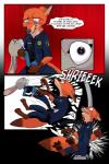 2017 akiric anthro belt bulletproof_vest canid canine clothed clothing comic dialogue disney drugs duo english_text female fox gun handgun holster judy_hopps kick lagomorph leporid male mammal necktie nick_wilde pistol police police_uniform rabbit ranged_weapon red_fox speech_bubble street_lamp text true_fox uniform utility_belt weapon zootopia