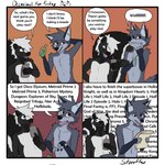 1:1 anthro base_two_layout black_body black_fur border canid canine comic dialogue dipstick_ears dipstick_tail duo ear_markings english_text four_frame_grid four_frame_image fox fur grey_body grey_fur grid_layout hair hand_behind_head hi_res holding_object juice_box looking_at_another male mammal markings mephitid multicolored_body multicolored_ears multicolored_fur regular_grid_layout simple_background skunk starrffax starrffax_(fox_sona) tail tail_markings text two_row_layout two_tone_body two_tone_fur wall_of_text white_body white_border white_fur white_hair