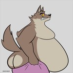 1:1 absurd_res anthro belly big_belly butt canid canine canis clothing dreamworks fattytober hi_res male male_anthro mammal mindof moobs mr._wolf_(the_bad_guys) obese overweight overweight_male solo tail the_bad_guys tight_clothing underwear weight_gain wolf