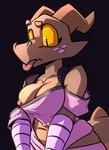 2d_animation animated anthro blep breasts brown_body door female freckles horn kobold lol_comments motion_tweening nipple_slip nipples non-mammal_breasts non-mammal_nipples one_breast_out reptile scalie short_playtime solo srriz srriz_adventure srrizadventurer story tongue tongue_out wraps yellow_eyes