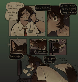 Rating: s
ID: 5583180
Date: 2025-05-19 04:55:51 -0400
Status: active
Score: 88
6_panel_comic anthro breath brown_body brown_eyes brown_fur canid canine canis clock clothing comic computer_keyboard computer_monitor dialogue domestic_dog english_text eyes_closed fur good_boy green_background growling hi_res human josh_(serafphim) male mammal motion_lines name_tag necktie panting serafphim shirt simple_background species_transformation speech_bubble tail tail_motion tailwag text tongue tongue_out topwear transformation watch white_clothing white_shirt white_topwear wristwatch post #5583180
