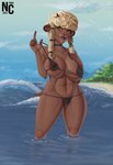 absurd_res anthro areola beach big_breasts bikini bikini_bottom bikini_pull bikini_thong bikini_top biped bovid breasts brown_body brown_fur camel_toe caprine cleavage clothed clothing clothing_pull digital_media_(artwork) dolly_(jiqqy) ear_piercing ear_ring female female_anthro fur generation_8_pokemon hair hi_res horn huge_breasts light looking_at_viewer mammal navel ncproductions nintendo outside piercing pokemon pokemon_(species) ring_piercing sand seaside solo standing sunlight sunny swimwear swimwear_pull tail thick_thighs two-piece_swimsuit water wave white_hair wide_hips wool_(fur) wooloo yellow_eyes