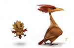 ambiguous_gender angry avian bird black_eyes digital_media_(artwork) digital_painting_(artwork) duo fearow feathered_crest feathers feral generation_1_pokemon happy head_crest nintendo piper_thibodeau pokemon pokemon_(species) simple_background spearow white_background