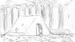 16:9 animal_crossing anthro clothing dragonweirdo felid feline female forest hi_res jacket leaf light light_beam log mammal markings mole_(marking) monochrome nintendo olivia_(animal_crossing) plant solo stump sunbeam sunlight tent tired topwear tree waking_up widescreen wood