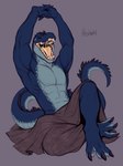 alligator alligatorid anthro bazted blue_body blue_scales bodily_fluids crocodilian eyes_closed hi_res male muscular muscular_male nouss_(spooner69er) open_mouth reptile saliva scales scalie serratus solo stretching tongue yawn