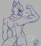 2024 anthro anthro_focus antlers butt deer duo dutch_(skweekers) flexing flexing_bicep grin hair hi_res horn male male_focus mammal markings mostly_nude motion_lines muscular muscular_anthro muscular_male one_eye_closed onomatopoeia pose procyonid raccoon raised_hand rear_view scarf scarf_only sketch skweekers smile smirk solo_focus sound_effects sparkles spot_(skweekers) spot_color striped_markings striped_tail stripes tail tail_markings text wink