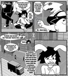 absurd_res anthro apron bottomwear breasts building clothing comic dialogue duo english_text female fish footwear hi_res lagomorph laura_(parttimeyeen) leporid long_ears male mammal marine pants parttimeyeen_(artist) profanity rabbit shark sharp_teeth shirt shoes smoking teeth text topwear tristen_(parttimeyeen) truck_(vehicle) vehicle window