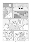 2013 anthro asian_clothing bear belly blush bodily_fluids bottomwear canid canine canis clothing comic domestic_dog east_asian_clothing embarrassed eyes_closed group hi_res humanoid_hands japanese_clothing japanese_text kemono male mammal mawashi monochrome moobs muffled_speech nipples overweight overweight_male pants shirt sitting size_difference suid suina sumo sus_(pig) sweat text topwear toshi_(artist) translated wild_boar