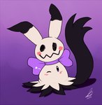 2016 ambiguous_gender black_body blush bow_ribbon digital_media_(artwork) dipstick_ears ear_markings emanata eyespots female_(lore) feral flat_colors front_view generation_7_pokemon hi_res looking_at_viewer markings mimicry mimikyu multicolored_ears neck_bow nintendo one_eye_closed pokemon pokemon_(species) purple_background purple_bow purple_eyes shikaro signature simple_background solo star_reaction star_symbol star_wink tan_body wink winking_at_viewer