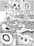 2019 3:4 4_panel_comic ambiguous_gender antennae_(anatomy) black_and_white black_eyes black_nose black_text blaine_(yapc) bodily_fluids celebi celebi_(yapc) cheek_spots comic dialogue digital_media_(artwork) eevee ellipsis english_text exclamation_point eyebrows feral flavia-elric floating generation_1_pokemon generation_2_pokemon grass group legendary_pokemon looking_at_another lux_(yapc) monochrome mouth_closed nintendo open_mouth open_smile paws pikachu plant pokemon pokemon_(species) pokemon_mystery_dungeon pupils shadow sharp_teeth smile speech_bubble spike_chunsoft standing sweat sweatdrop tail talking_to_another teeth text tongue tree trio water white_sclera wings