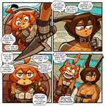 1:1 2022 absurd_res ahoge anthro armor breastplate breasts brown_body brown_eyes brown_fur brown_hair canid canine canis ceehaz cleavage clothed clothing comic dagger dobermann dog_knight_rpg domestic_dog duo english_text female fur goo_creature hair hi_res holding_object holding_weapon maci_(ceehaz) mammal melee_weapon muscular muscular_female orange_body orange_fur orange_hair pinscher pomeranian rory_(ceehaz) spitz text weapon