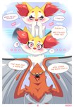 anthro ari_the_talonflame avian bath bathing beak bird blush bodily_fluids braixen canid canine comic dialogue drooling duo ear_tuft ellie_the_braixen ellipsis english_text feathered_wings feathers femboy feral fur generation_6_pokemon grey_body grey_feathers hi_res imminent_sex inner_ear_fluff male male/male mammal nikkibunn nintendo open_mouth orange_body orange_feathers pokemon pokemon_(species) question_mark red_body red_fur saliva shaded speech_bubble spread_legs spread_wings spreading sweat talonflame text tongue tongue_out tuft white_body white_fur wings yellow_body yellow_fur