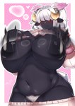 absurd_res anthro areola big_breasts blush bouncing_breasts bovid breasts caprine clothed clothing female fur gontyan1015 hair hi_res horn huge_breasts mammal nipples pubes sheep smile solo