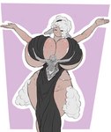 absurd_res accessory anthro atlas_(mythology) atlas_dress big_breasts black_clothing black_dress bovid breasts caprine clothed clothing dreamy_pride dress ears_down eyelashes eyes_closed female fur headband hi_res huge_breasts ineffective_clothing livia_(dreamypride) long_ears mammal pivoted_ears raised_arms sheep simple_background skimpy skimpy_dress smile solo spread_arms thick_thighs white_body white_fur white_wool wide_hips wool_(fur) wool_hair