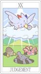 aerodactyl ambiguous_gender card card_template cloud english_text flying fortune_telling fossil_pokemon generation_1_pokemon generation_3_pokemon generation_4_pokemon group hole_(pit) judgement_(tarot) lileep major_arcana miji nintendo outside pokemon pokemon_(species) roman_numeral shieldon sky tarot tarot_card text togekiss